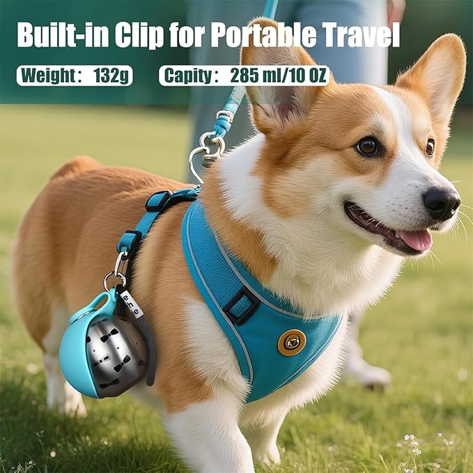 Gulpup the 2-in-1 Dog Water Bottle & Bowl, Portable Dog Water Bottle & Bowl, Leak-Proof, Compact & Foldable Pet Water Bottle with Silicone Bowl, 10oz for Walking & Travel - Stainless Steel (Blue)