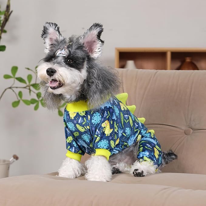 CuteBone Dinosaur Costume Dog Pajamas, Stretchy Spandex Crystal Velvet Sleepwear Coat for Small Dogs, Soft & Warm Pet Outfit Clothes for Cold Weather, Cozy Pullover Design COSP10XS