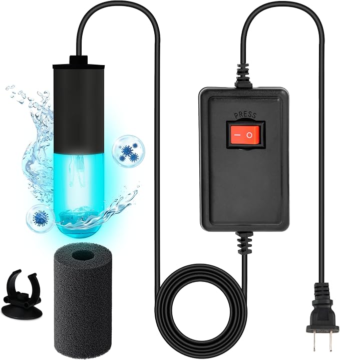 3W Aquarium UV Light for Fish Tank – Submersible UV-C Light for Aquarium Filter, Sump & Small Pond | 9.8 ft (3m) Power Cord | Water Clarity Support (Without Timer)