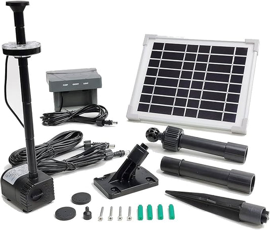Solar Water Pump with Backup Battery and Fountain Lights for Birdbath, Fountain, Small Pond, Garden Decoration (Battery and Lights Included)