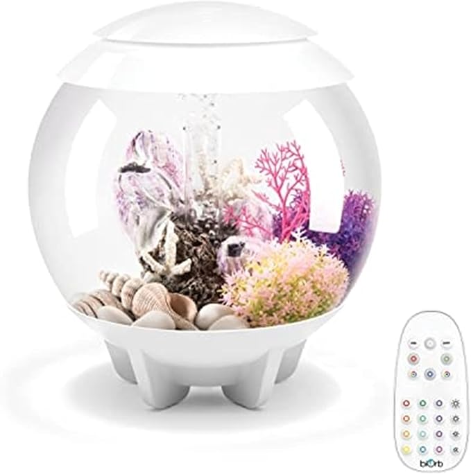 biOrb Halo 15 Acrylic 4-Gallon Aquarium with Multi-Color Remote-Controlled LED Lights Modern Compact Tank for Tabletop or Desktop Display, White