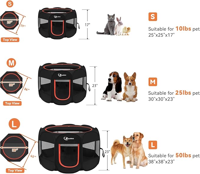 Siedihit Black Dog Cat Playpen, Puppy Pet Playpen Indoor for Small Dog Crate Tent Cage Outdoor, Portable Pop Up Dogs Enclosure Kennel with Carrying Case for Dogs/Cats/Rabbits