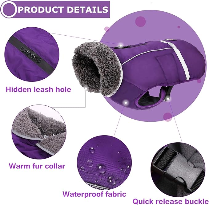 QBLEEV Warm Dog Coat Reflective Jacket, Waterproof Winter Coat Turtleneck Clothes for Cold Weather, Thick Fleece Dogsnowsuit Christmas Vest for Small&MXL Dogs