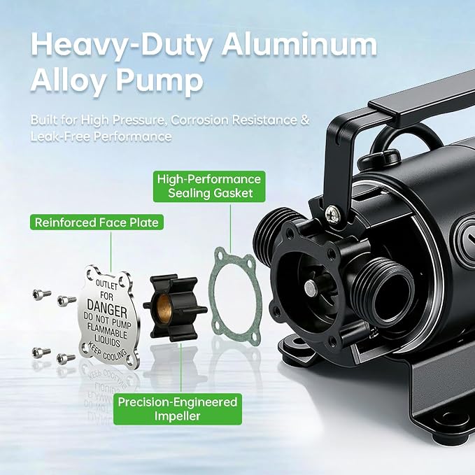 12V Water Transfer Pump 330GPH Self-Priming Utility Pump with Battery Clamps Hose Kit Portable Electric Non-Submersible Pump for RV Marine Garden Pool Basement Emergency Water Removal