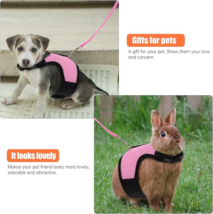 balacoo 3 Sets Rabbit Clothes Hamster Rope Harness and Leash Guinea Pig Harness and pet Traction Rope Breathable mesh Vest Ferret Tiny Dog Clothes Hamster Harness Leash The Rat net Bunny