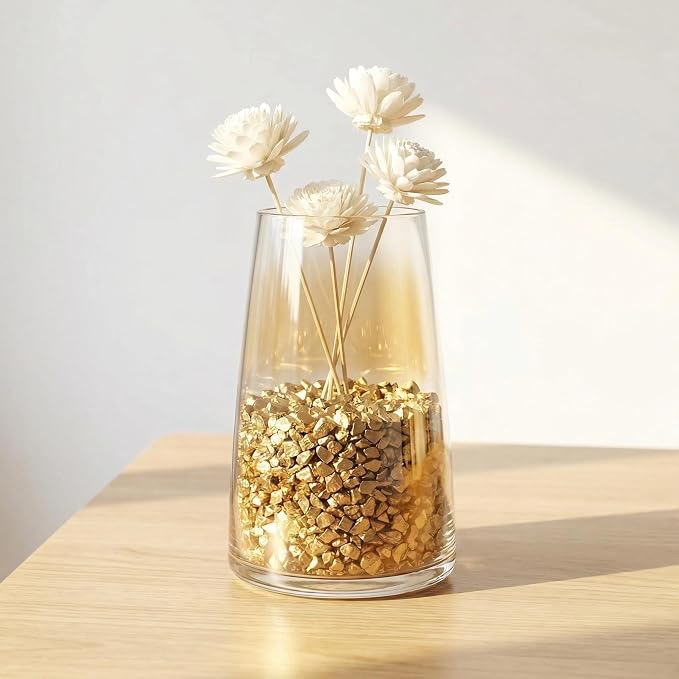 HappyFiller 0.81 LB Golden Nuggets Crushed Glass for Resin Art,Gold | Small Gravels Stones for Aquarium,Fish Tank Bottom Granule,Vase Filler Candle Holder Decor,Wedding Centerpieces Decoration