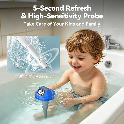 Pool Thermometer Digital Floating, Swimming Pool Water Temperature Sensor, 2026 New Upgrade | Solar Powered | Easy Read | High Precision | Anti-Fog, for Hot Tub, Spa & Ice Bath