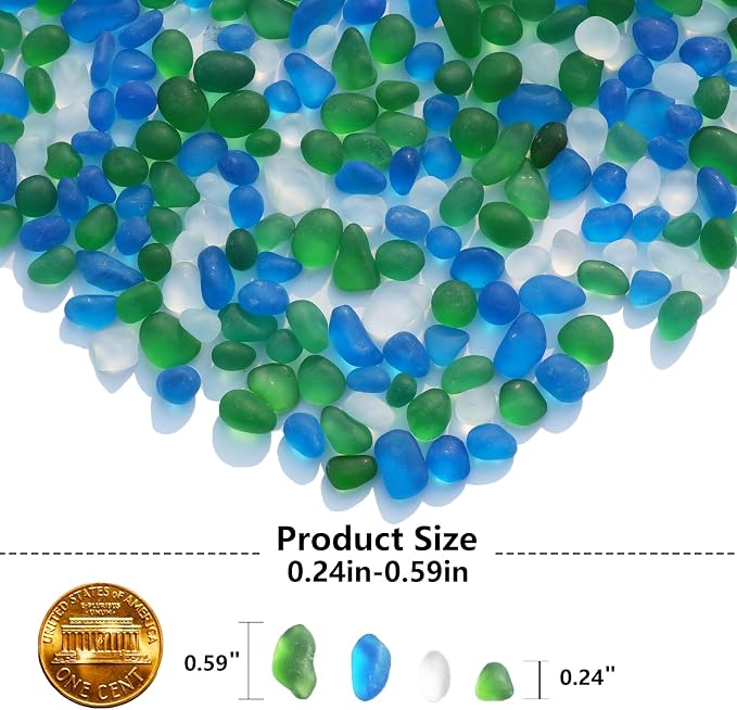 QYGL Sea Glass Stones - 2.9LB/46.4oz Green Mixed Frosted Glass Pebbles | Glass Gemstones Perfect for Aquarium Rocks, Fish Tank Gravel, Vase Fillers, Seaglass DIY Crafts, and Home Decor