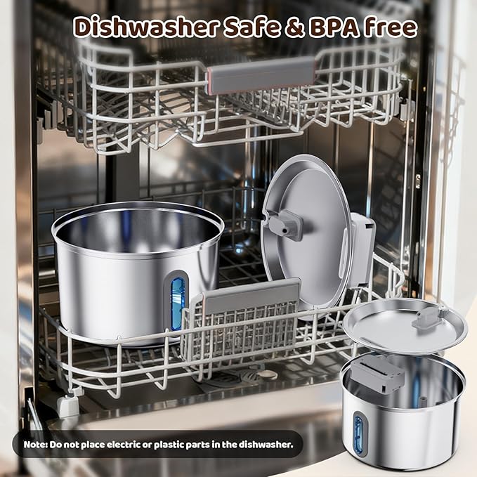 Cat Water Fountain Stainless Steel, 3.2L/108oz Pet Fountains for Drinking with Smart Quiet Pump and Large Water Level Window, Easy-to-Clean Automatic Pet Water Dispenser for Indoor Use