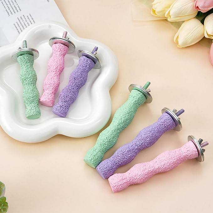 Parrot Perch Stand, Bird Beak Grinding Stone, Anti-Slip Parakeet Nail Trimming Stick Resin Beak Grinder Stone Perches Washable Claw Trimmer Stand for Parrot Cage Accessories (Green, Large)