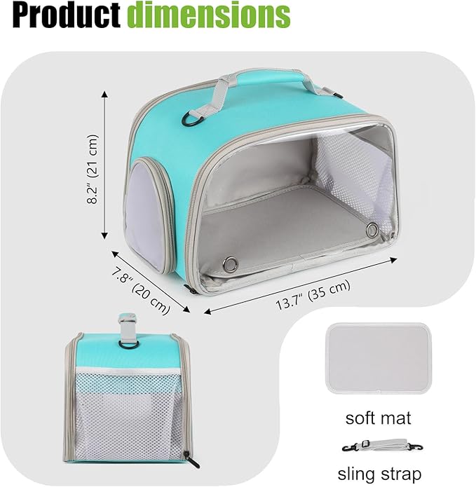 WEVONIGU Scratch-Resistant Bearded Dragon Backpack Foldable Gecko Carrier Ventilation Travel Bag with Clear View Window Dual Carry Cage Options for Travel Hiking & Vet Visits
