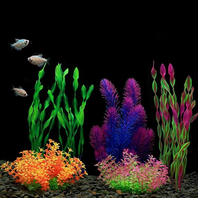 MyLifeUNIT Artificial Aquarium Plants, Plastic Fish Tank Plants for Aquarium Decorations, Pack of 7 (Style B)