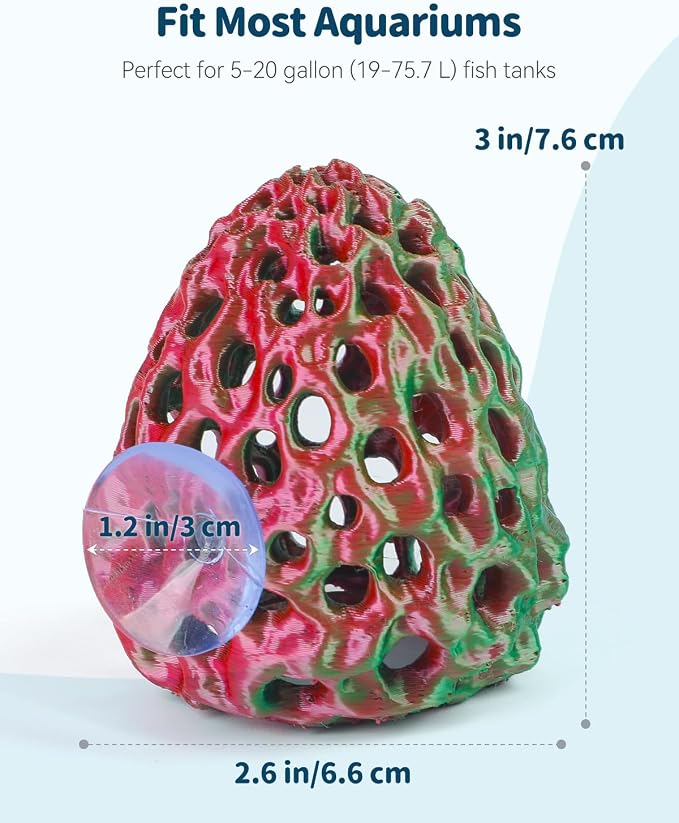 Uniclife Shrimp Cave, Shrimp Hides for Aquarium, Realistic Plastic Aquarium Coral Rock Decorations with Suction Cup, Betta Hideout Tank Accessories for Fish Tank Decor, Red-to-Green Gradient