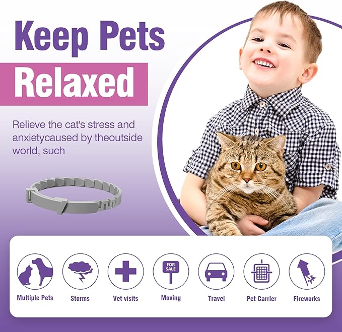 Tcllka Cat Calming Pheromone Collar 4 Pack – Adjustable Breakaway Cat Collar for Calming Support & Relaxation Waterproof 30-Day Continuous Wear for Travel, Grooming & Multi-Cat Homes