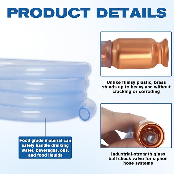 Shaker Siphon Hose 1/2",Gas Siphon Pump for Gasoline/Fuel/Water Transfer,Safety Self Priming Hose (10ft) (Pack of 2)