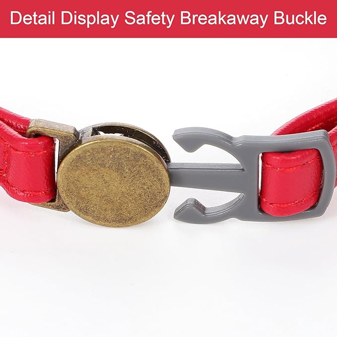 salbsever Red Cat Collar, Breakaway Leather Cat Collar Adjustable Red Kitten Collars with Bell Quick Release Buckle for Most Cats and Kittens