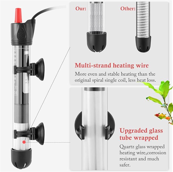 Aquarium Heater 50W 100W 300W, Submersible Glass Fish Tank Heater for Fresh and Salt Water (50W)