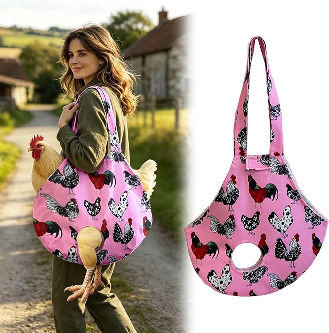 Chicken Carrier Sling Holder Bag with Handle, Driving Poultry Carriers Handbag for Farm Owners and Pet Lover Chicken Holder Poultry Travel (Pink)