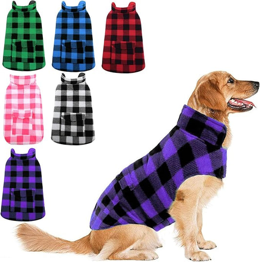 ASENKU Dog Jacket Plaid Reversible Reversible Dog Vest Waterproof Cold Winter Clothes Pet Apparel for Small Medium Large Dogs (L, Purple)
