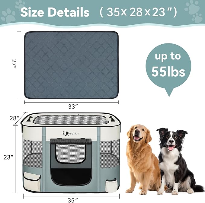 Dog Playpen,Cat Pet Puppy Pen,Portable Playpens for Dogs Indoor Outdoor Travel Camping Use,Foldable Dog Kennel Tent Crate for Rabbit Small Animals with Carrying Case (Grey with Pad, Lagre)