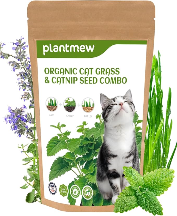 Cat Grass & Catnip Seeds Kit - Fast Growing Indoor Cat Grass (3-7 Days),Wheat Oat Barley Pet Grass for Hairball Control & Digestive Health