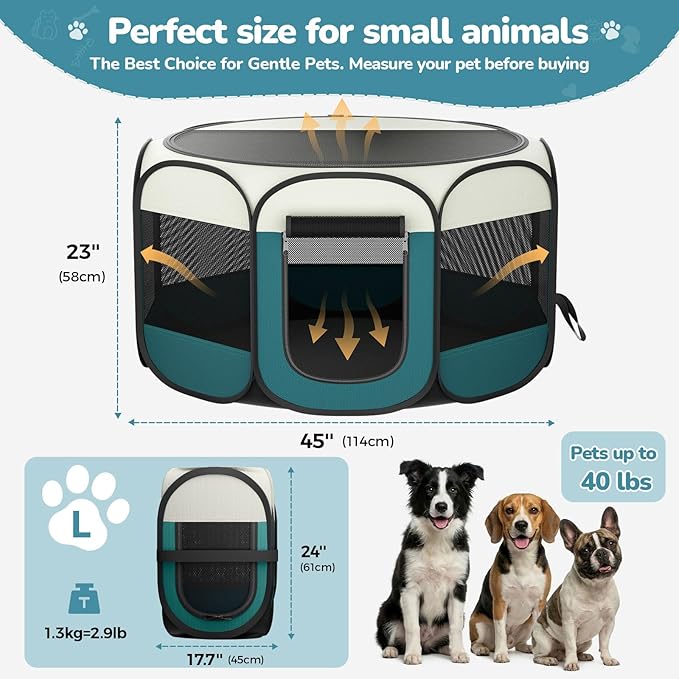 Foldable Large Playpen for Cat Dog - Portable Cats Dogs Kennel Pop Up Dog Playpens, Small Pets CrateTent Cage with Carrying Case for Outdoor Travel