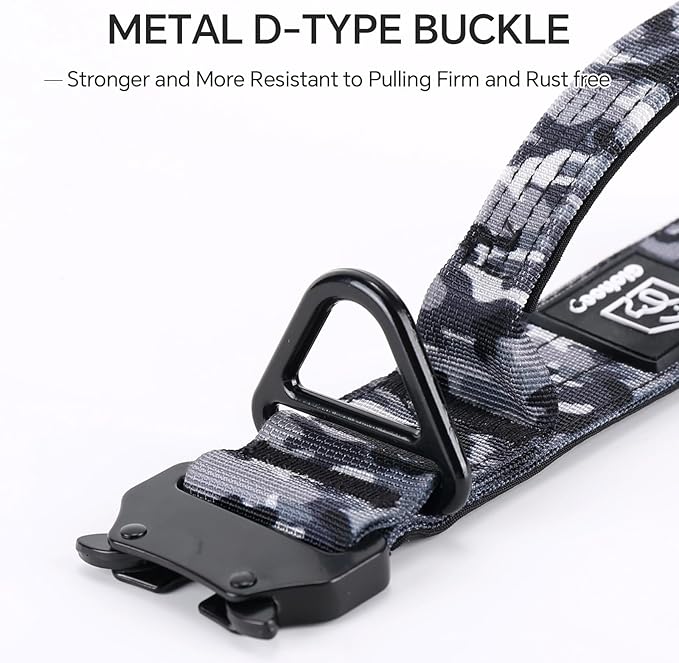 Tactical Dog Collar, Adjustable Military Collar with Handle and Heavy Duty Metal Buckle, Thick Dog Collars for Medium and Large Dogs (Gray Camouflage, M)