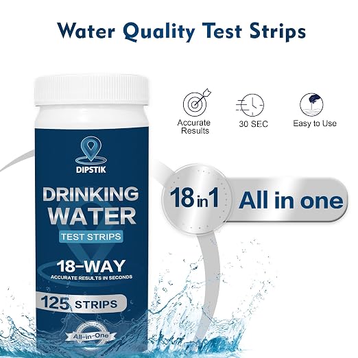 All-New 18 in1 Drinking Water Test Kit-125 Water Quality Test Strips | for Well Tap Test Kit Water Testing Strips for Home Drinking Water Testing,Hardness,Chlorine, Lead,Iron, Copper,Fluoride