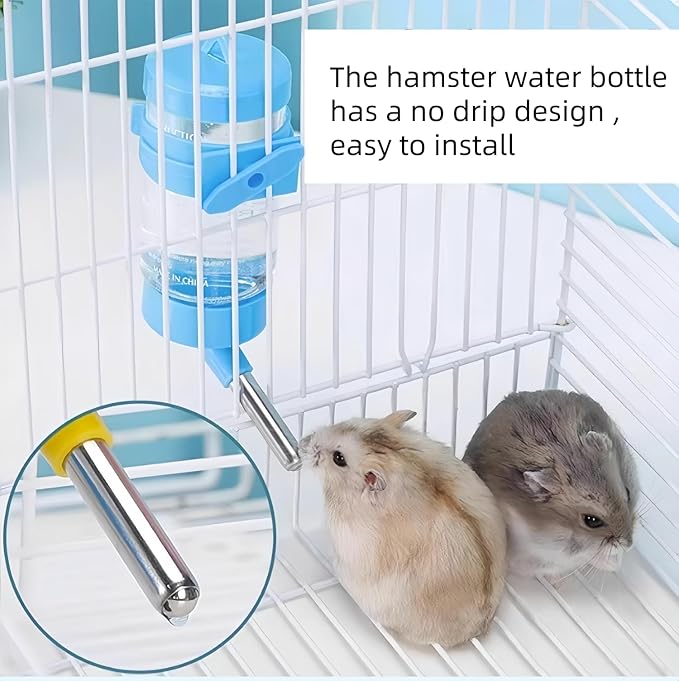 2 PCS Pet Cage Water Bottle No Drip Small Animal Water Bottle, Hanging Hamsters Water Bottle,for Rabbit, Guinea Pig, Hedgehog, Squirrel, Hamster,Random Color