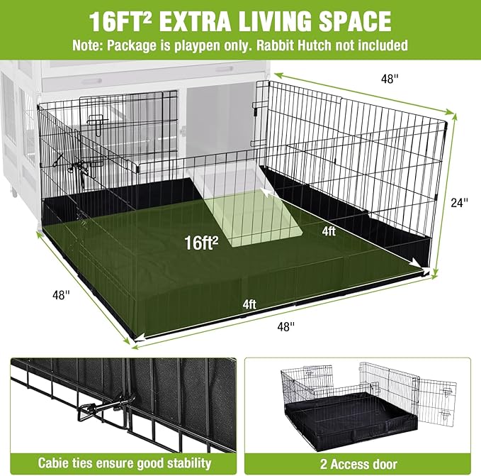 Rabbit Pet Playpen, Bunny Cage with Waterproof Liner, Pet Run Extension for Guinea Pig, Hamster, Chinchillas, Portable Small Animal Cage Fence (Playpen Only)