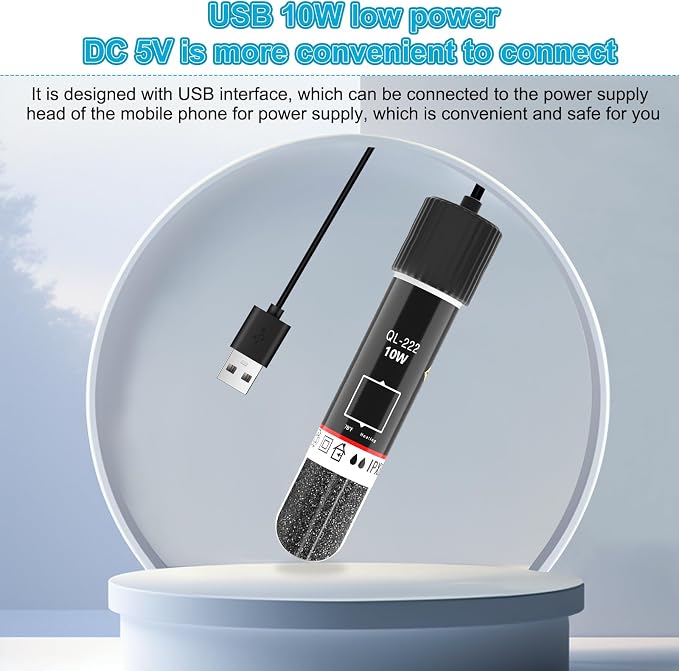 Small Aquarium Heater,10W Betta Heater Super Mini Aquarium Heater,Submersible Fish Tank Heater USB Powered Constant Temperature 78℉(26℃) Used for 1-2 Gallon