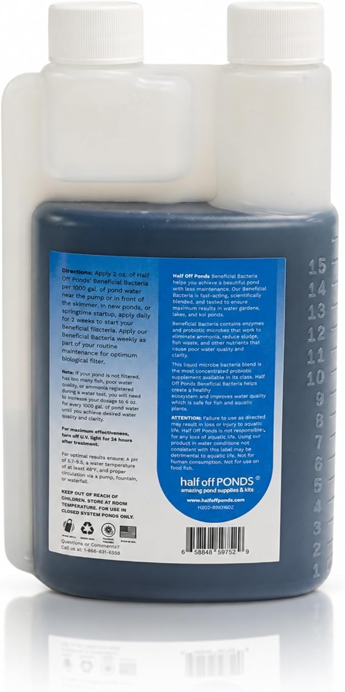 HALF OFF PONDS Beneficial Bacteria Pond Treatment, 16 oz – Helps Clear Water, Supports Biological Filtration – Safe for Fish & Plants