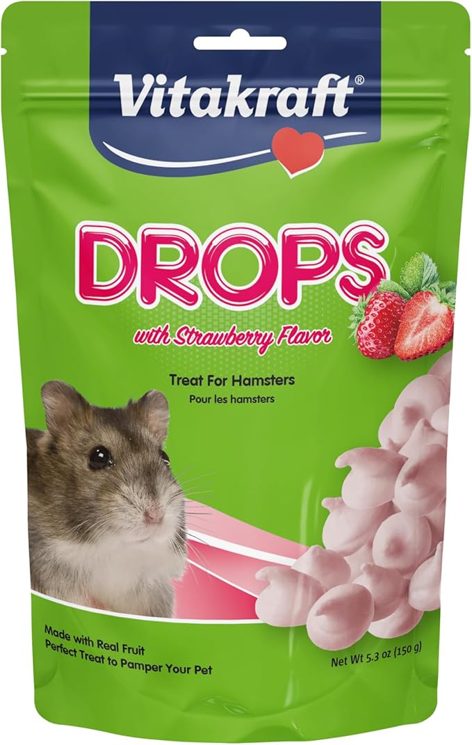 Vitakraft Hamster Strawberry Drops Treats 5.3 oz - Wholesome Small Animal Snacks with Yogurt and Fruit Flavor - Tasty Reward for Hamsters Gerbils and Other Little Pets