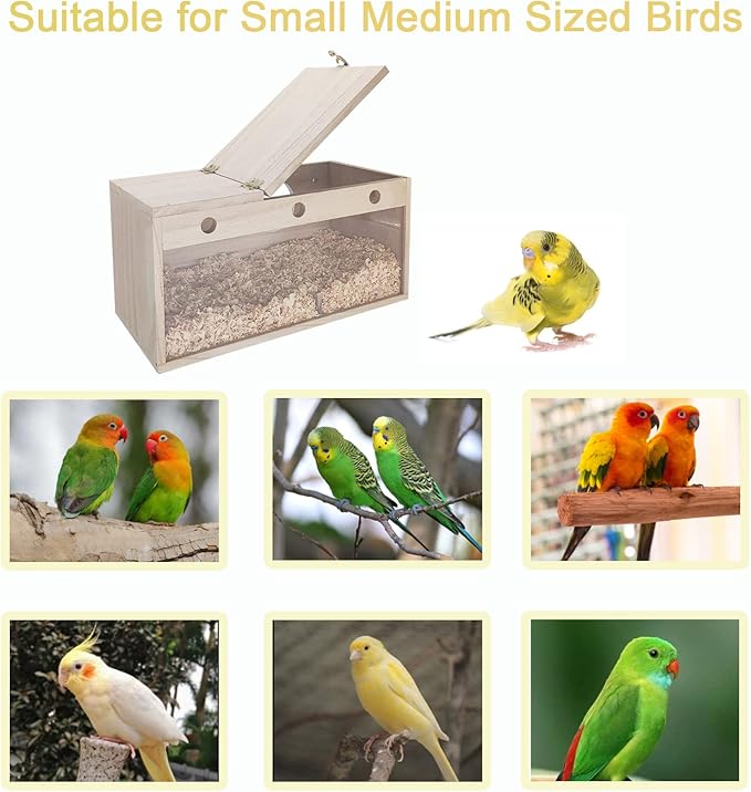 Tfwadmx Parakeet Nesting Box, Transparent Bird Nest Breeding Box, Wood Parrot Nest Box with Perch Bird Cage House for Cockatiel Lovebirds Budagie Canary Finch(L)