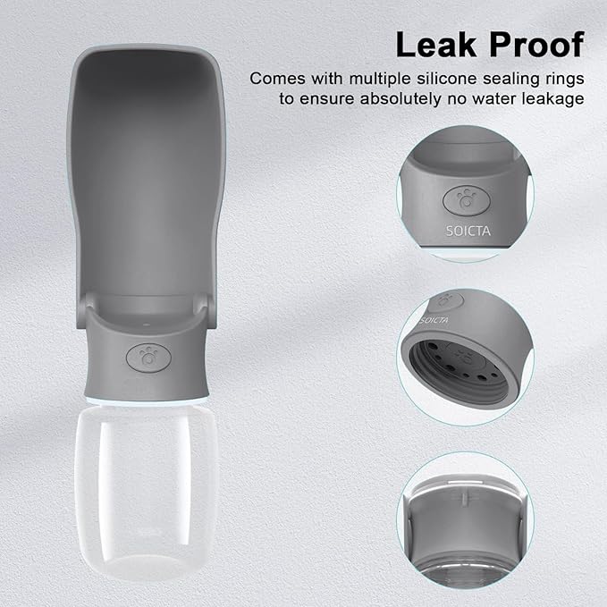 Portable Dog Water Bottle for Walking – 19oz / 12oz Foldable Pet Water Dispenser for Puppies, Medium & Large Dogs – Leak Proof Travel Water Bowl for Small Animals Dog Accessories (12OZ Grey)