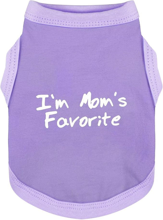 Cozy Sleeveless Canine Wear Dog Clothes, Soft, Lightweight, and Breathable Cotton Dog Shirt with I'm Mom's Favorite Print.Vest Tank Top Ideal for Small, Medium, and Large Breeds Light Purple L
