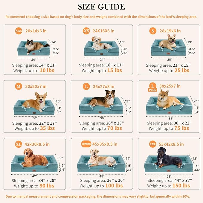 Comfort Expression Orthopedic Dog Bed for Large Dogs 36x27 Inch, Waterproof Supportive Egg Crate Foam Large Pet Bed with Removable Bolster, Dog Couch with Washable Cover & Non-Slip Bottom, Washed Blue