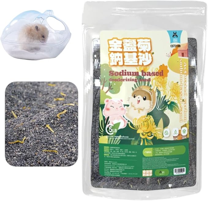 MANON ROSA Chinchilla Bath Sand-No-Dust Sand for Hygienic Bathing Litter Box - Ideal for Dwarf Hamsters Gerbils Mice Degus and Small Pets (L(5lb),Calendula Urine Sand)