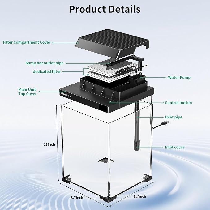 Fish Tank, 2.6 Gallon Aquariums,Smart Betta Fish Tank with Temperature Monitoring Filter,Light,Water Pump,Self Cleaning Aquarium kit (2.6 Gallon)