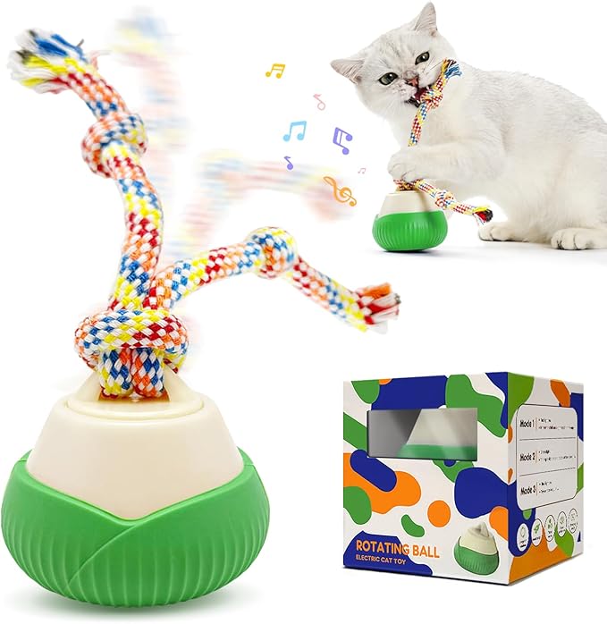 Interactive Cat Toy, 360° Rotating Automatic Moving cat Toys, Voice Recordable Auto Rolling Pet Toy with LED Sound & Music, Rechargeable Interactive Cat Toys for Indoor Cats & Small Dogs (Green)