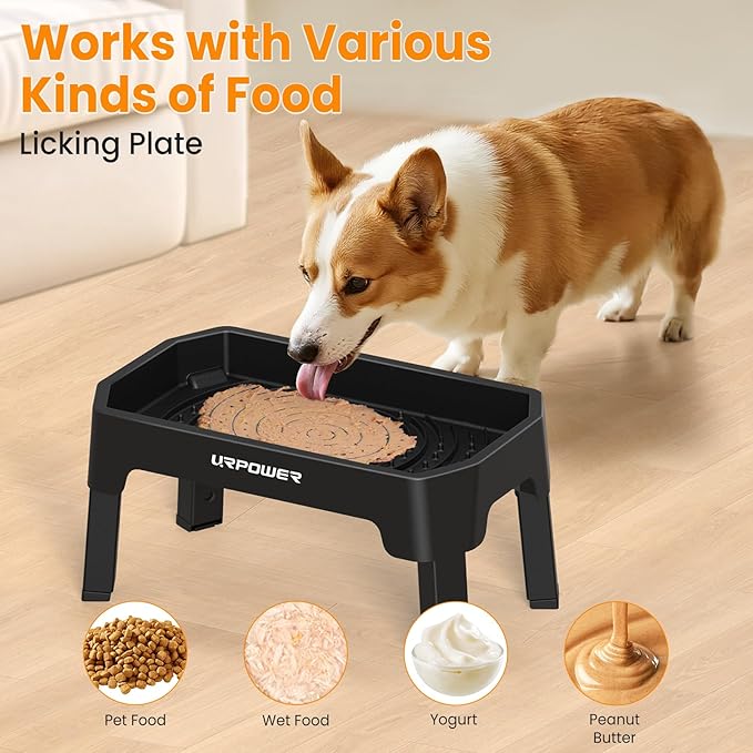 URPOWER 3-in-1 Elevated Dog Bowls - Mess Proof Double Deck 4 Height Adjustable Raised Stand with Stainless Steel Bowl & Slow Feeder Bowl for Small, Medium & Large Dogs