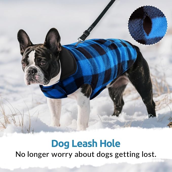 ASENKU Dog Winter Coat, Fleece Doggie Jacket Plaid Reversible Vest Waterproof Windproof Cold Weather Clothes for Small Medium Large Dogs (Blue, XL)