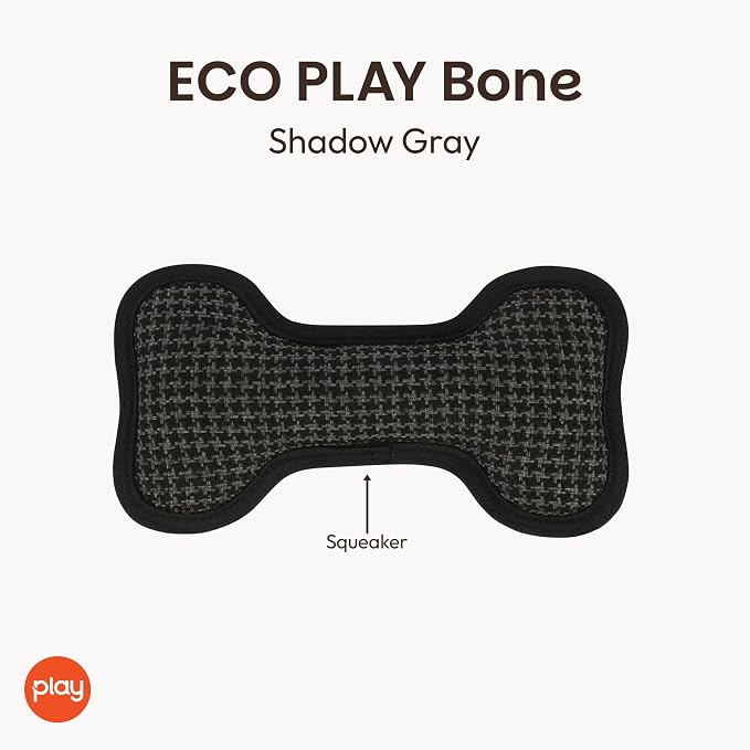 P.L.A.Y. Stuffed Dog Toys, ECO Bones - Extra Durable Squeaker Chew Toy, Great for Teething Puppies & Small, Medium, Large Dog Breeds - Machine Washable, Recycled Materials (Grey Houndstooth, Small)
