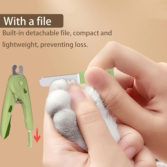 LED Dog Nail Clipper with Light, Illuminate Nails and Bloodline for Safe Trimming, with Nail File, Transparent Guard and Safety Lock, Suitable for Cats and Dogs-Green
