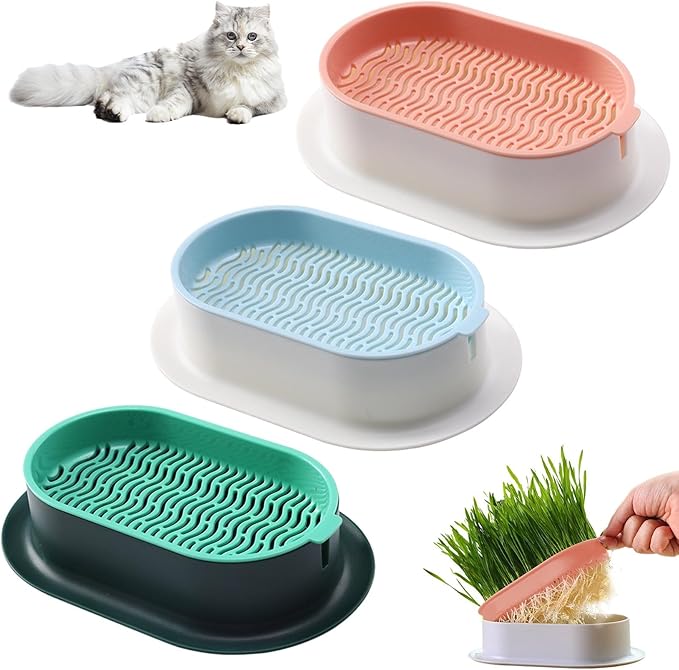 3pcs Cat Grass Planter, Plastic Catnip Cat Grass Box Wheatgrass Planting Trays Hydroponic Ca-t Gras-s Growing Kits Nursery Ca-t Plant Garden Pots for Indoor/Outdoor Use(Color:3)