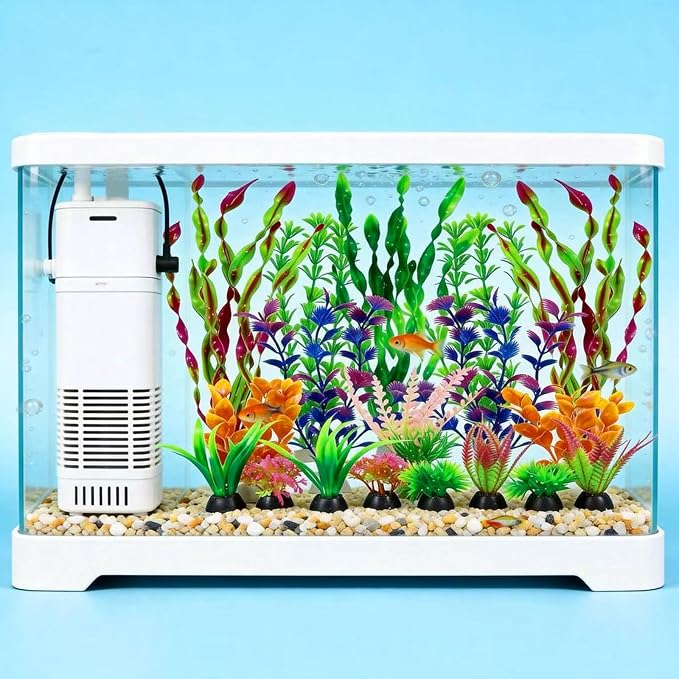 Artificial Aquarium Plants Set, Plastic Fish Tank Decorations, Fish Tank Decor for Betta Goldfish (18pcs-Colorful)