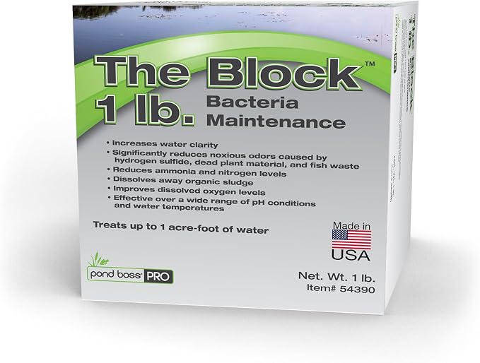 pond boss® PRO The Block –Sludge Remover & Odor Eliminator – Beneficial Bacteria Treatment for Lakes & Large Ponds, Clears Cloudy or Discolored Water, 1 lb Treats 1 Acre-Foot, 325,000 Gallons