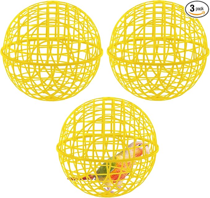 AceOrbit 3 Pcs 11.8 Inch Yellow 2026 Chicken Ball Cage, Plastic Rolling Orb Movable for Chickens Rabbits Birds Pigeons, Outdoor Farm Range Portable Round Coop Hutch Safety Globe Prevents Dog Bites