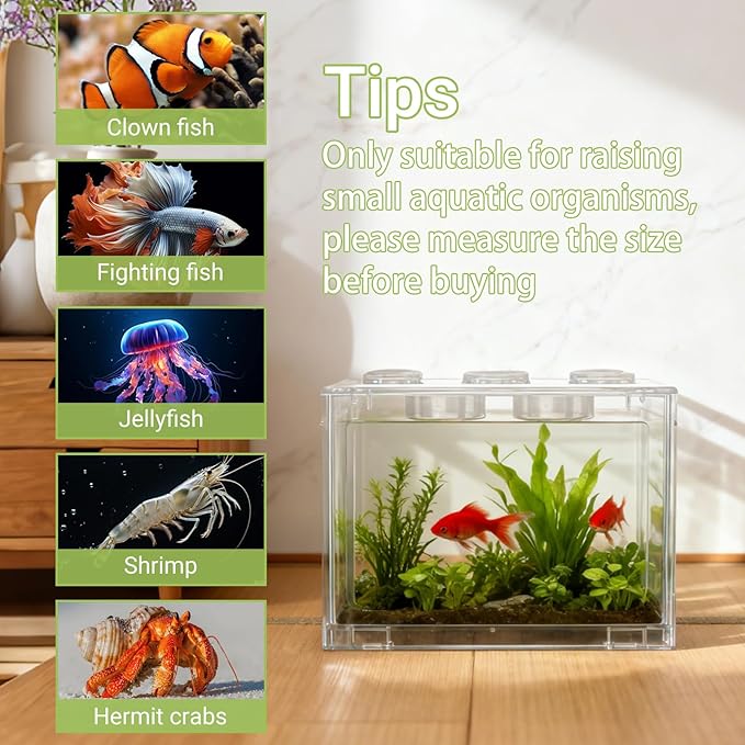 4 PCS Small Betta Fish Tank, 0.2 Gallon Mini Aquarium Tank, Cube Stackable Fish Bowl, Tiny Desktop Tank for Small Fish, Insect, Shrimp, Turtle, Spider