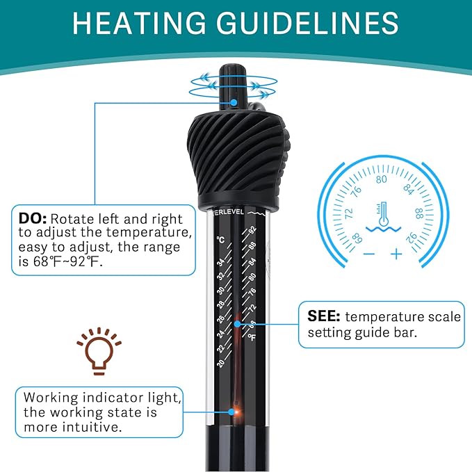 hygger ETL Certification Aquarium Heater, 50W/100W/200W/300W Submersible Fish Tank Thermostat Heater with Firm Double Pair Suction Cups for Coral Saltwater and Freshwater Tank with Thermometer (200W)